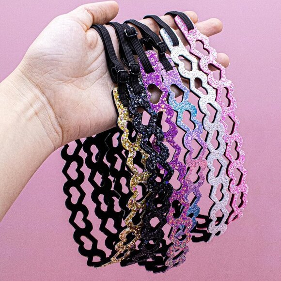 Girls Glitter Headbands Heart Elastic Adjustable Non-Slip Hair Accessories